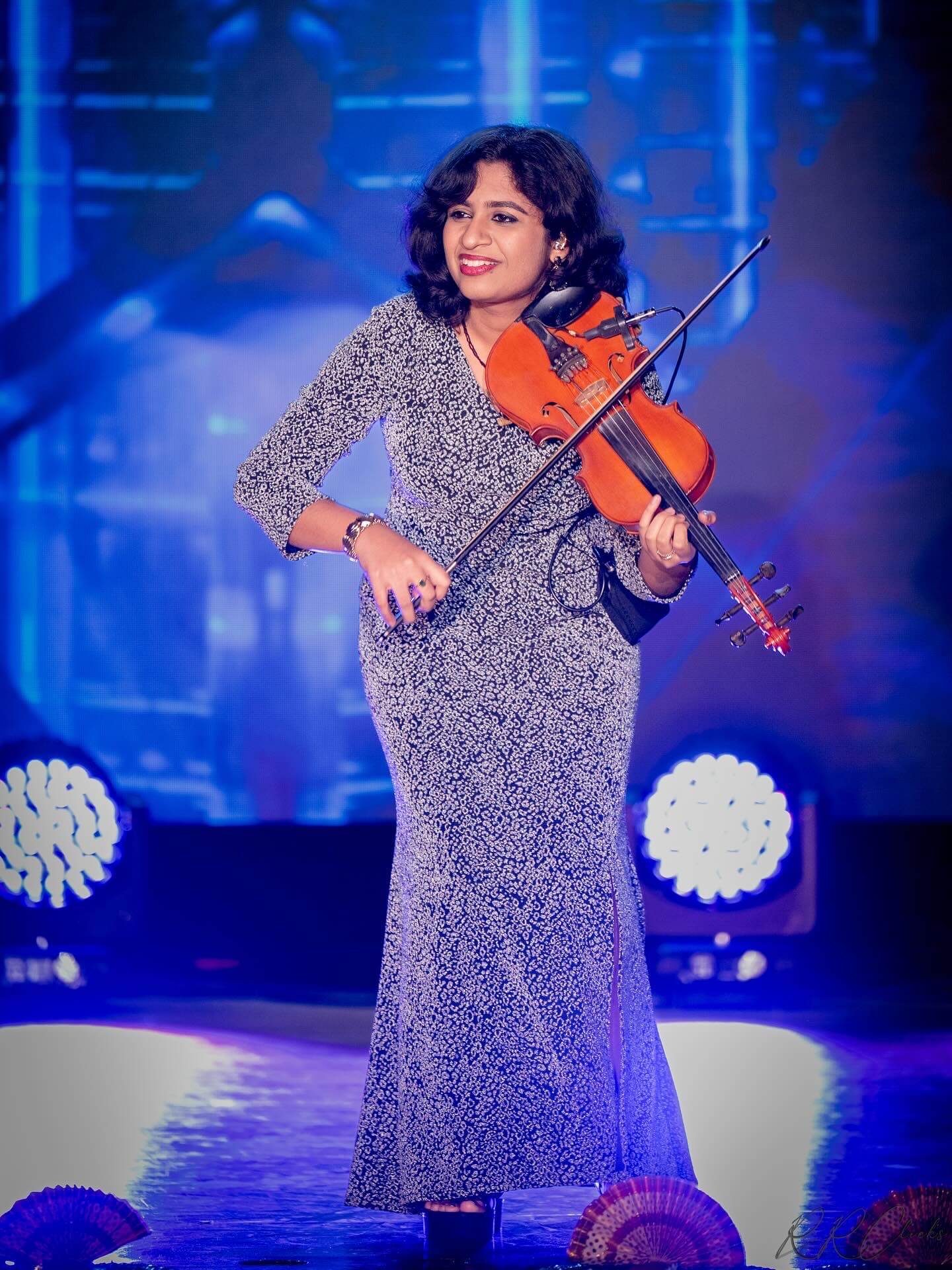 Violin with blue LED lights